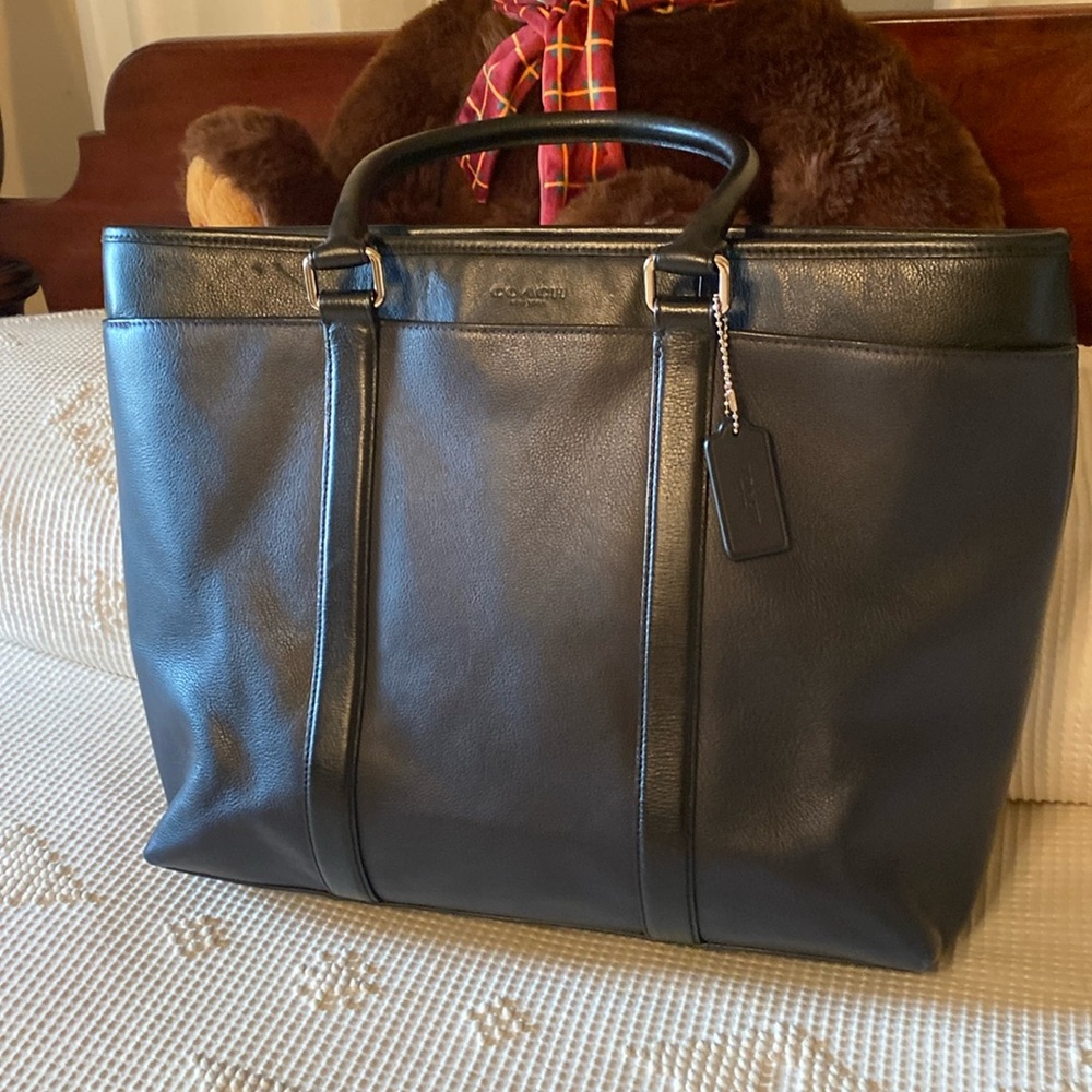 COACH Black Leather Briefcase w/Gift